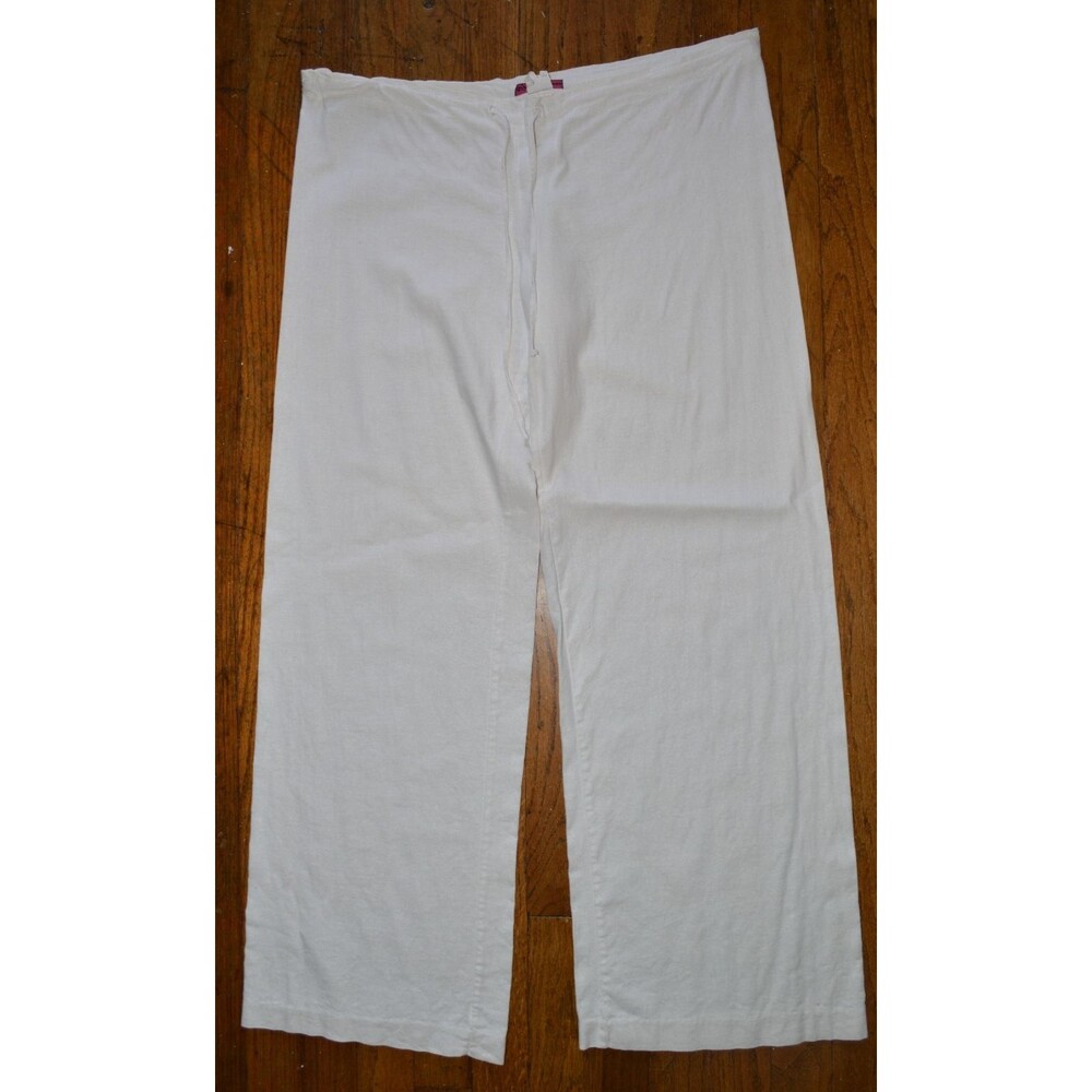 Tropical Wear Women's Linen Pants / White / Large / Drawstring Waist / Beach